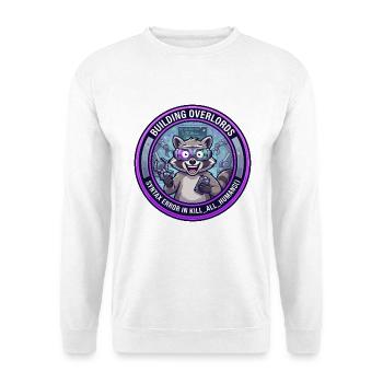 Lustiger Robotik-Ingenieur Waschbär-Overlord-KI-Abzeichen - Unisex Pullover - Weiß - Vorne - Alina (178cm) & Michal (187cm)