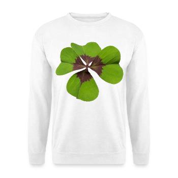 Vierblättriges Kleeblatt oder Glücksklee Design - Unisex Pullover - Weiß - Vorne - Alina (178cm) & Michal (187cm)