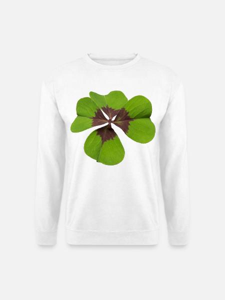 Vierblättriges Kleeblatt oder Glücksklee Design - Unisex Pullover - Weiß