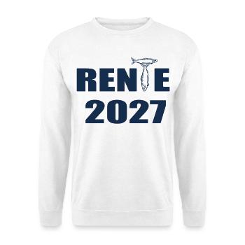 Rente 2027, Angler Fischer - Unisex Pullover - Weiß - Vorne - Alina (178cm) & Michal (187cm)