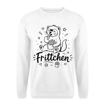 Frittchen - Frettchen mit Fritten - Pommes Frites - Unisex Pullover - Weiß - Vorne - Alina (178cm) & Michal (187cm)