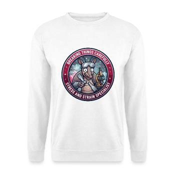 Funny Materials Engineer Armadillo Spannungsdehnung - Unisex Pullover - Weiß - Vorne - Alina (178cm) & Michal (187cm)