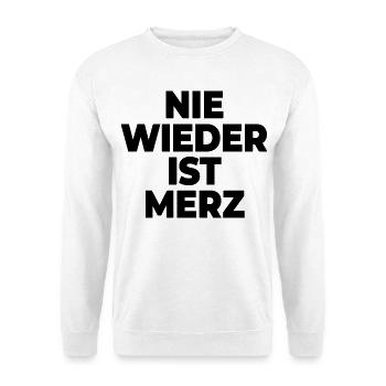 Nie wieder ist Merz | Merz - nicht mein Kanzler - Unisex Pullover - Weiß - Vorne - Alina (178cm) & Michal (187cm)