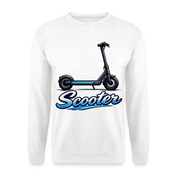 Scooter Illustration Neon Ride - Unisex Pullover - Weiß - Vorne - Alina (178cm) & Michal (187cm)