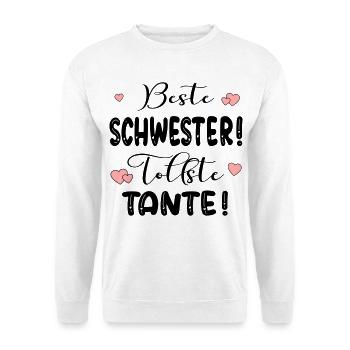 Schwester Tante Baby - Unisex Pullover - Weiß - Vorne - Alina (178cm) & Michal (187cm)