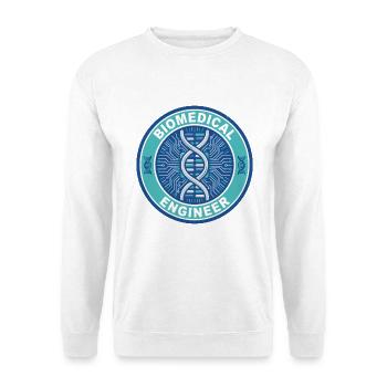 Biomedizinischer Ingenieur DNA-Mikrochip-Abzeichen-Geschenk - Unisex Pullover - Weiß - Vorne - Alina (178cm) & Michal (187cm)