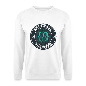 Software Engineer Binärcode-Badge-Geschenk - Unisex Pullover - Weiß - Vorne - Alina (178cm) & Michal (187cm)