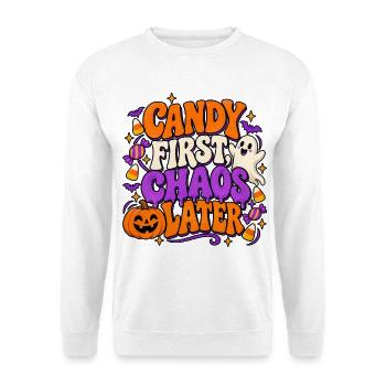 Halloween Spruch - Unisex Pullover - Weiß - Vorne - Alina (178cm) & Michal (187cm)