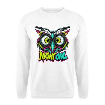 Neon Night Owl Mountainbike-Kunst - Unisex Pullover - Weiß - Vorne - Alina (178cm) & Michal (187cm)