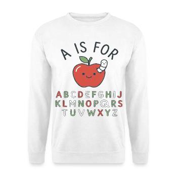 A ist für Apfel – Kinderalphabet Design - Unisex Pullover - Weiß - Vorne - Alina (178cm) & Michal (187cm)