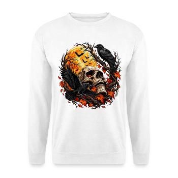 Raben über den Schädel - Unisex Pullover - Weiß - Vorne - Alina (178cm) & Michal (187cm)