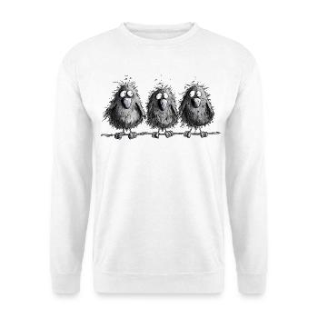 Drei Raben Krähen auf Leitung Vogel Cartoon Schwar - Unisex Pullover - Weiß - Vorne - Alina (178cm) & Michal (187cm)