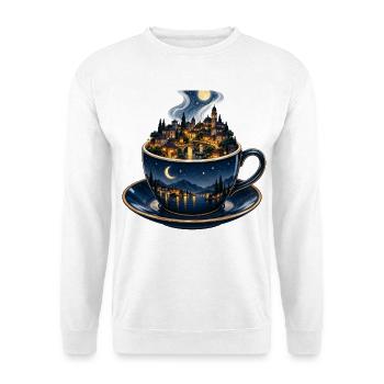 Mondbeschienene Stadtlandschaft Teetasse - Unisex Pullover - Weiß - Vorne - Alina (178cm) & Michal (187cm)