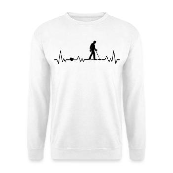 Metalldetektor Herzschlag Für Sondler - Unisex Pullover - Weiß - Vorne - Alina (178cm) & Michal (187cm)