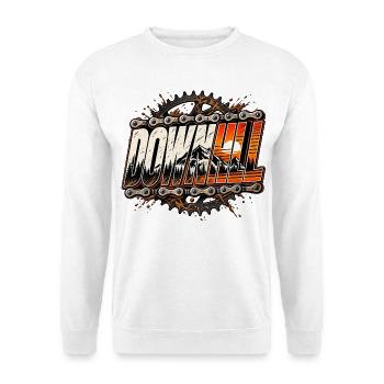 Downhill Fahrrad Leidenschaft Hobby Fahrrad fahren - Unisex Pullover - Weiß - Vorne - Alina (178cm) & Michal (187cm)