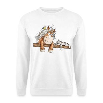 Pferd Katze Stall Reiter Bauernhof Tierfreunde - Unisex Pullover - Weiß - Vorne - Alina (178cm) & Michal (187cm)