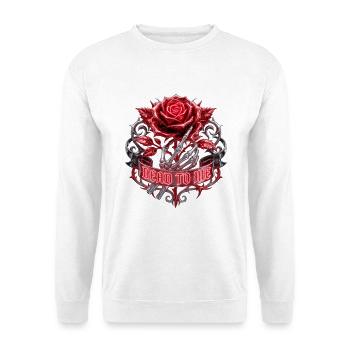 Dead To Me - Y2K Liquid Chrome Rose Skeleton Hand  - Unisex Pullover - Weiß - Vorne - Alina (178cm) & Michal (187cm)