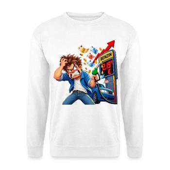Tankpreis-Wut am Zapfhahn - Unisex Pullover - Weiß - Vorne - Alina (178cm) & Michal (187cm)