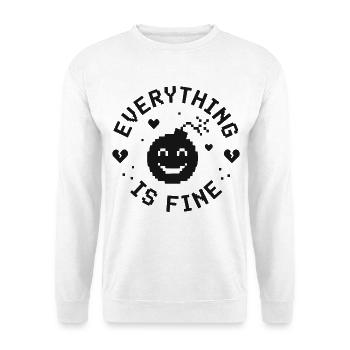 EVERYTHING IS FINE lustiger Spruch - Unisex Pullover - Weiß - Vorne - Alina (178cm) & Michal (187cm)