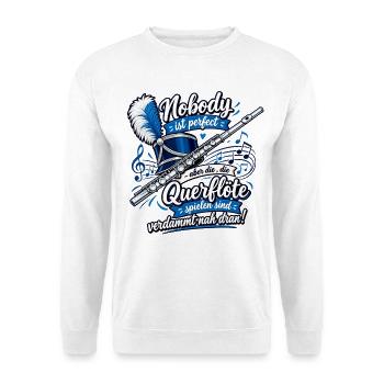 Querflöte , Nobody ist perfekt Querflöte - Unisex Pullover - Weiß - Vorne - Alina (178cm) & Michal (187cm)
