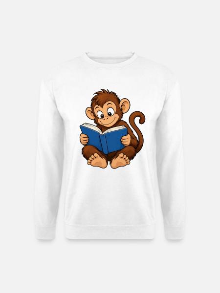 Süßer Affe beim Lesen – Bücherwurm - Unisex Pullover - Weiß