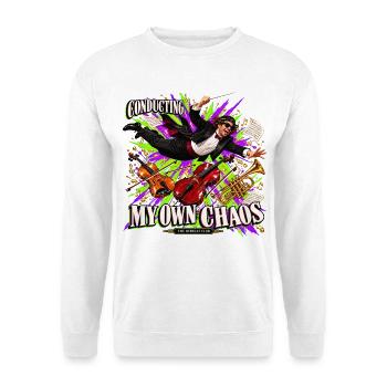 Lustiges Dirigentengeschenk – Mein eigenes Chaos dirigieren - Unisex Pullover - Weiß - Vorne - Alina (178cm) & Michal (187cm)