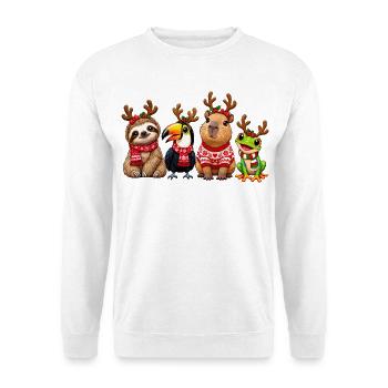Lustige Weihnachtstiere mit Rentiergeweih - Unisex Pullover - Weiß - Vorne - Alina (178cm) & Michal (187cm)