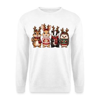 Waldtiere mit Rentiergeweih – Weihnachten - Unisex Pullover - Weiß - Vorne - Alina (178cm) & Michal (187cm)