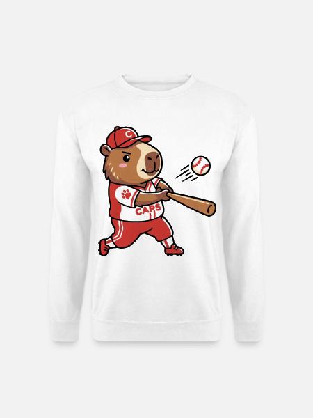 Niedliche Capybara-Baseballspieler-Sportästhetik - Unisex Pullover - Weiß