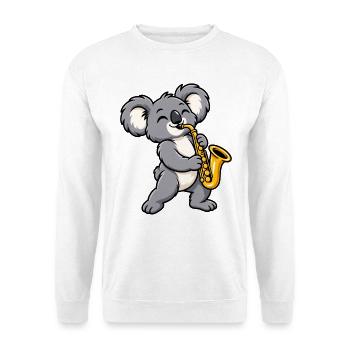 Koala mit Saxophon - Unisex Pullover - Weiß - Vorne - Alina (178cm) & Michal (187cm)