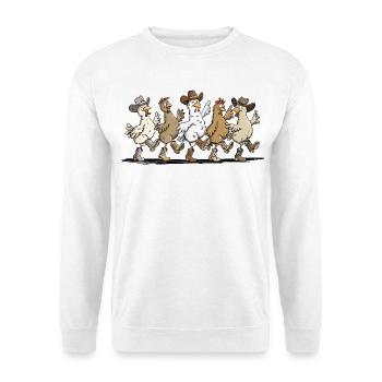 Line Dance Hühner | Lustige Hühner Geschenk - Unisex Pullover - Weiß - Vorne - Alina (178cm) & Michal (187cm)