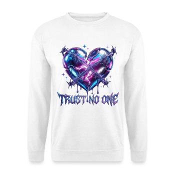 Trust No One - Y2K Liquid Chrome Barbed Wire Broke - Unisex Pullover - Weiß - Vorne - Alina (178cm) & Michal (187cm)