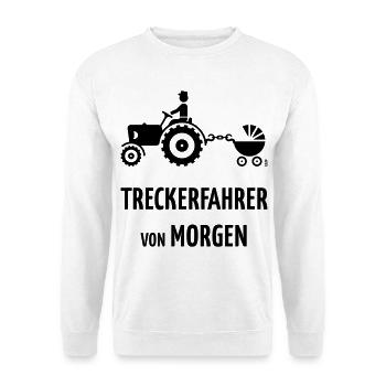 Treckerfahrer Von Morgen (Trecker & Kinderwagen B) - Unisex Pullover - Weiß - Vorne - Alina (178cm) & Michal (187cm)