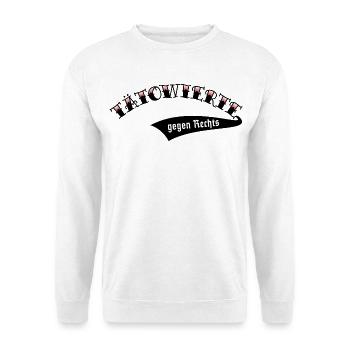 Tätowierte Gegen Rechts (Tattoo / Verlauf Red) - Unisex Pullover - Weiß - Vorne - Alina (178cm) & Michal (187cm)