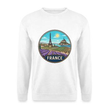 Frankreich Reiseabzeichen Eiffelturm Mont Saint Michel - Unisex Pullover - Weiß - Vorne - Alina (178cm) & Michal (187cm)