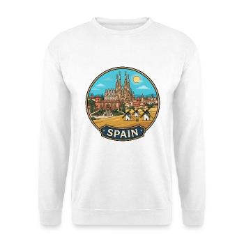 Spanien Reiseabzeichen Sagrada Familia Windmühlen - Unisex Pullover - Weiß - Vorne - Alina (178cm) & Michal (187cm)