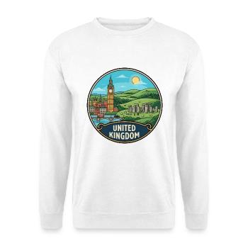 Vereinigtes Königreich Reiseabzeichen Big Ben Stonehenge - Unisex Pullover - Weiß - Vorne - Alina (178cm) & Michal (187cm)