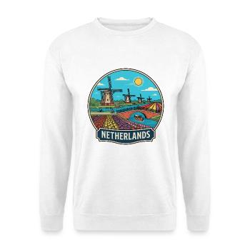 Niederländisches Reiseabzeichen Windmühlen Tulpen Holland - Unisex Pullover - Weiß - Vorne - Alina (178cm) & Michal (187cm)