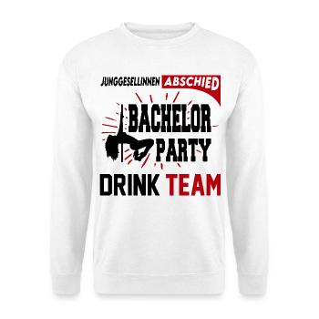 Junggesellinnenabschied Bachelor Party Drink Team - Unisex Pullover - Weiß - Vorne - Alina (178cm) & Michal (187cm)