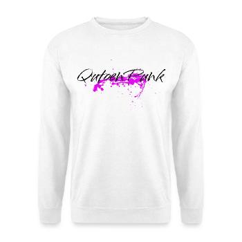 Pinker Farbklecks - Quoten Punk Statement - Unisex Pullover - Weiß - Vorne - Alina (178cm) & Michal (187cm)