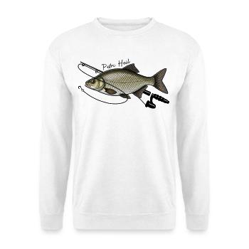 Angeln mit Rute Brasse Fisch Petri Heil - Unisex Pullover - Weiß - Vorne - Alina (178cm) & Michal (187cm)
