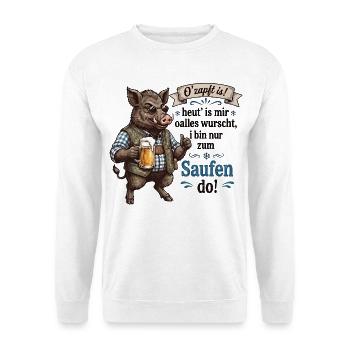 O’zapft is – Wildschwein mit Bier Männer Bierzelt - Unisex Pullover - Weiß - Vorne - Alina (178cm) & Michal (187cm)