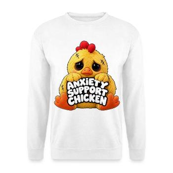 Angsthilfe Huhn Motiv - Unisex Pullover - Weiß - Vorne - Alina (178cm) & Michal (187cm)