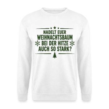 Nadelt Euer Weihnachtsbaum bei der Hitze auch so - Unisex Pullover - Weiß - Vorne - Alina (178cm) & Michal (187cm)