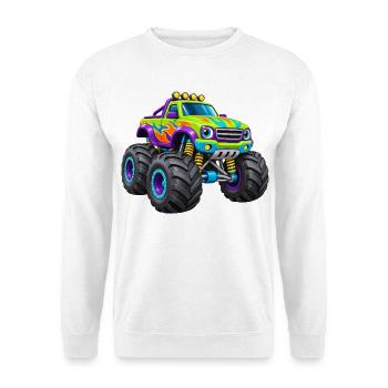 Bunter Monstertruck Flammen-Design - Unisex Pullover - Weiß - Vorne - Alina (178cm) & Michal (187cm)