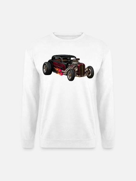 Flammenhotrod mit Chrommotor - Unisex Pullover - Weiß