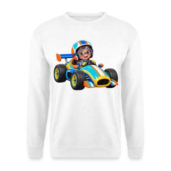 Kleiner Rennfahrer im Go-Kart - Unisex Pullover - Weiß - Vorne - Alina (178cm) & Michal (187cm)