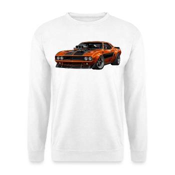 Orange Muscle Car mit Blower - Unisex Pullover - Weiß - Vorne - Alina (178cm) & Michal (187cm)