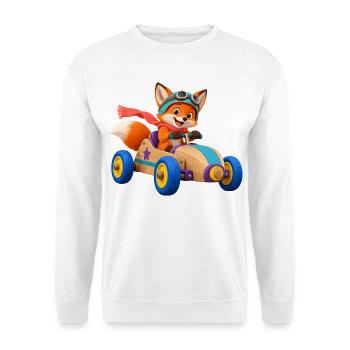 Fuchs Rennwagen Abenteuer - Unisex Pullover - Weiß - Vorne - Alina (178cm) & Michal (187cm)