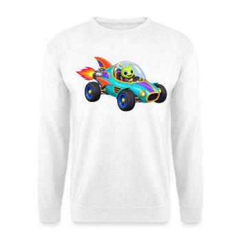 Alien Raketenrennwagen Cartoon - Unisex Pullover - Weiß - Vorne - Alina (178cm) & Michal (187cm)